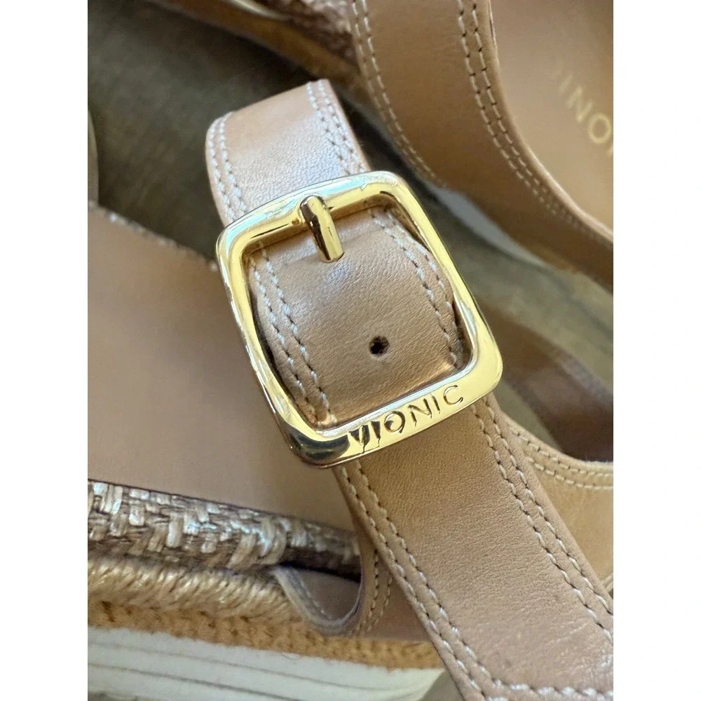 Vionic Tan Gold Cream Leather Platform Sandal